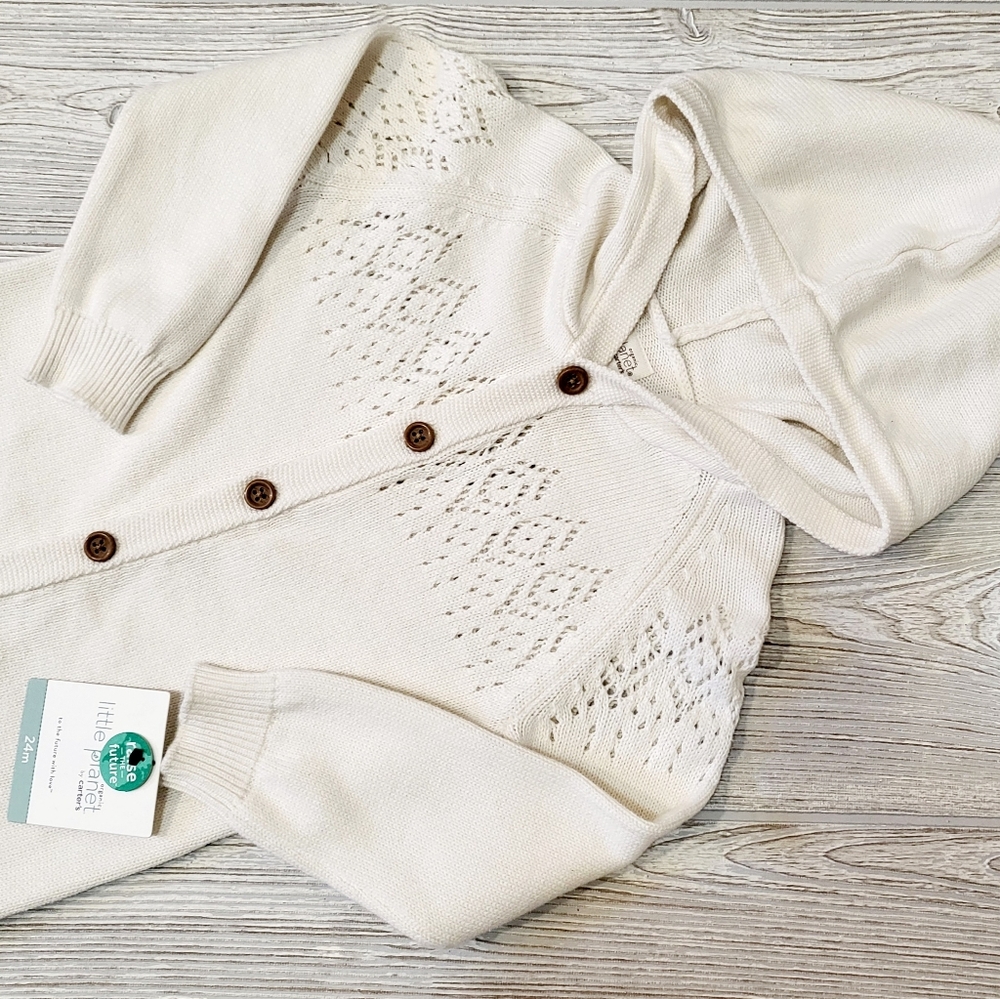 NWT Little Planet Carters Baby Coverall Sz 24 Mo Ivory Organic Pointelle Knit - Picture 2 of 5